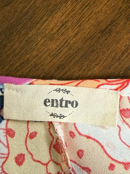 Entro Floral Blouse V Neck Boho Top Pink Blue Cream Large Spring Summer Chic - Picture 7 of 9